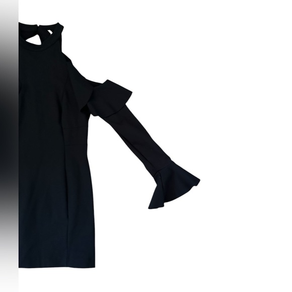 NEW FREE PEOPLE SWEET TALK LBD BLACK COLD SHOULDER RUFFLE MINI DRESS, Med - Picture 6 of 8